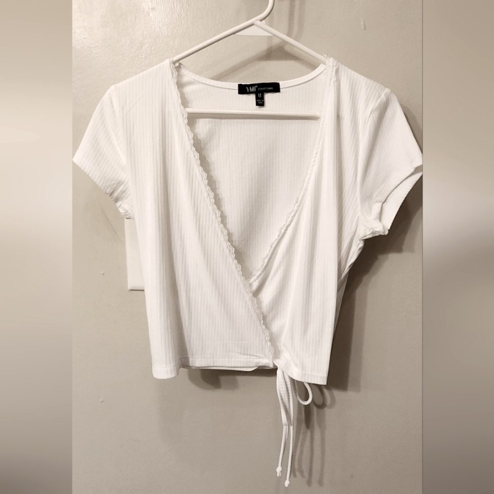 YMI white crop wrap top